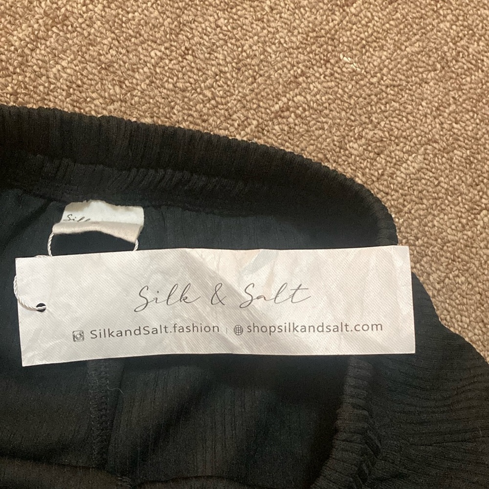 Silk & Salt Black Ribbed Shorts with Drawstring Waist - Picture 2 of 14
